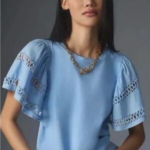 Anthropologie Self Contrast flutter sleeve top